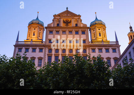 Germany, Bavaria, Augsburg, Townhall, east facade in the evening Stock Photo