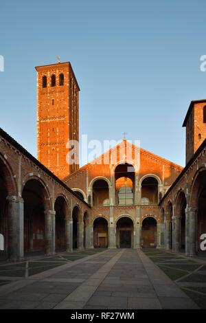 Courtyard, Early Christian Church, Basilica Sant'Ambrogio, Milan, Lombardy, Italy