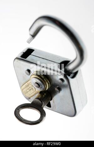 Padlock with key Stock Photo