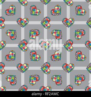 Hearts hand drawn vector seamless pattern. Valentines day holidays background in modern style. Love geometric texture for surface design, textile, wra Stock Vector