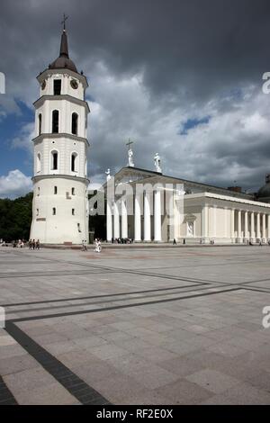 St. Stanislaus Cathedral with detached bell tower, Varpine, Cathedral Square, Vilnius, Lithuania, Baltic States Stock Photo
