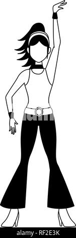 Disco woman cartoon in black and white Stock Vector