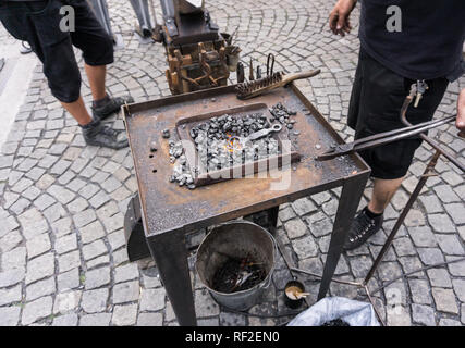 Hand anvil. hummers all blacksmith tools in forge ready for forging Stock Photo