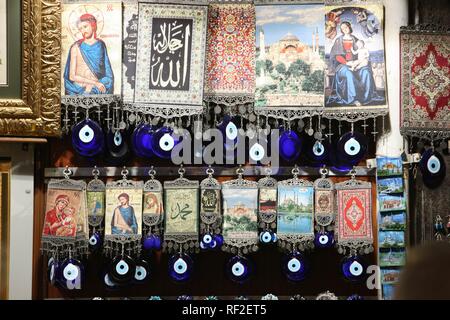 Booth with religious motifs, Grand Bazar or Covered Bazar, covered market for goods of all sorts, Istanbul, Turkey Stock Photo