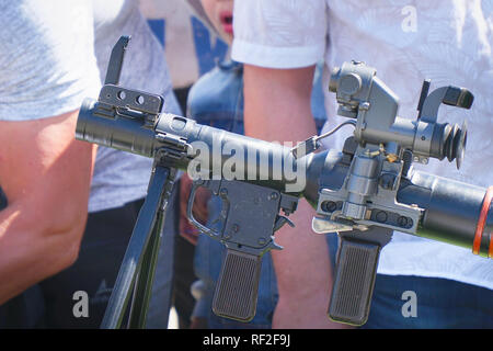Part of the Russian grenade launcher close up on a natural background Stock Photo