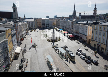 Linz, Hauptplatz, Überblick von einem Kran Stock Photo