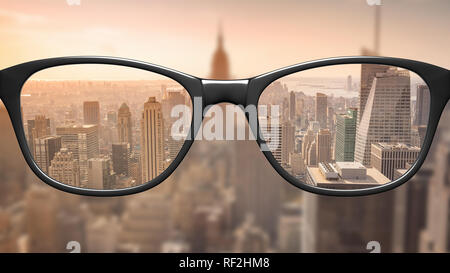 View through glasses sharp with glasses unsharp without glasses Stock Photo