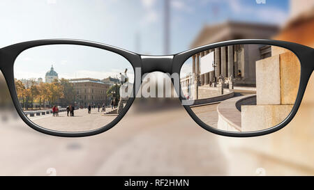 View through glasses sharp with glasses unsharp without glasses Stock Photo