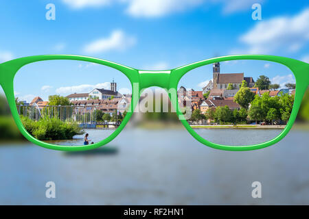 View through glasses sharp with glasses unsharp without glasses Stock Photo