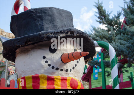 Mellieha, Malta, 30 december 2018 - Snowman in toy town, part of Popeye village for children Stock Photo