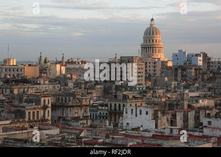 View of Havana's historic centre and El Capitolio national capitol building, Havana, Cuba, Caribbean Stock Photo