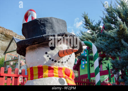 Mellieha, Malta, 30 december 2018 - Snowman in toy town, part of Popeye village for children Stock Photo