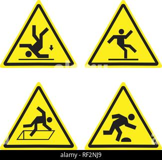 Warning Hazard Yellow Triangle Signs Set. Vector symbols isolated on white. Stock Vector