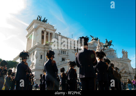 Rome, Italy -  2 june 2018: official italian army brass band musician playing in city center during military parade in fron of Altare della patria mon Stock Photo