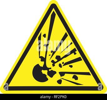 Explosive. Warning danger. Yellow triangle. Sign for collage on white background. Stock Vector