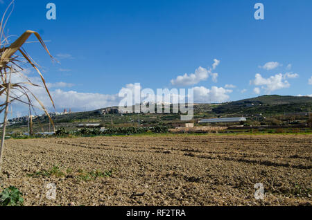 Mellieha, Malta, 30 december 2018 - Agriculture field hills Stock Photo