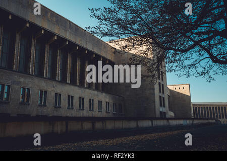 Berlin, Germany November 12, 2018: Architectural details of the historic Tempelhof Airport in Berlin, Germany. Stock Photo