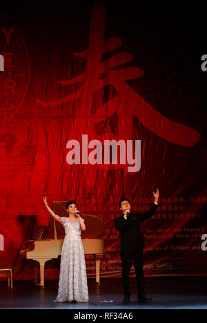 Beirut, Lebanon. 23rd Jan, 2019. Singers perform during a performance hosted by the Chinese Embassy in Lebanon, in Beirut, Lebanon, Jan. 23, 2019. The Chinese Embassy in Lebanon celebrated Wednesday its Lunar New Year and the beginning of spring season with performance by China's Chongqing Symphony Orchestra. Credit: Bilal Jawich/Xinhua/Alamy Live News Stock Photo