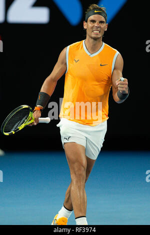 Melbourne, Australia. 24th Jan, 2019. Rafael Nadal from Spain makes his way into the final at the 2019 Australian Open Grand Slam tennis tournament in Melbourne, Australia. Frank Molter/Alamy Live news Stock Photo