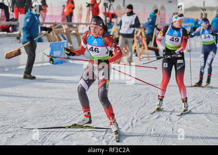 Lenzerheide, Switzerland. 24th Jan, 2019. Julija Matvijenko during the 2019 IBU Biathlon Cup Women 7.5 km Sprint competition in Lenzerheide. Credit: Rolf Simeon/Alamy Live News Stock Photo