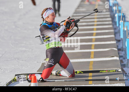 Lenzerheide, Switzerland. 24th Jan, 2019. Dunja Zdouc during the 2019 IBU Biathlon Cup Women 7.5 km Sprint competition in Lenzerheide. Credit: Rolf Simeon/Alamy Live News Stock Photo