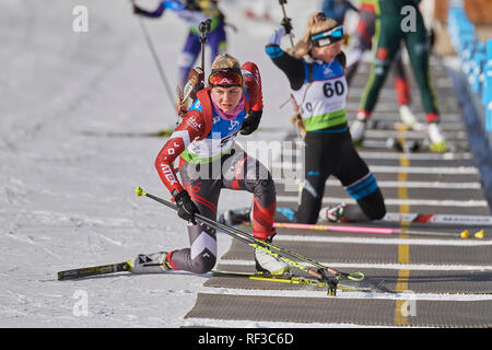 Lenzerheide, Switzerland. 24th Jan, 2019. Ieva Puce during the 2019 IBU Biathlon Cup Women 7.5 km Sprint competition in Lenzerheide. Credit: Rolf Simeon/Alamy Live News Stock Photo