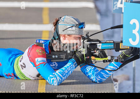 Lenzerheide, Switzerland. 24th Jan, 2019. Uliana Kaisheva during the 2019 IBU Biathlon Cup Women 7.5 km Sprint competition in Lenzerheide. Credit: Rolf Simeon/Alamy Live News Stock Photo