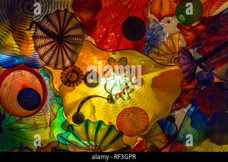 Colorful glass sculptures by Chihuly at Chihuly Garden and Glass Exhibition in Seattle, Washington, United States Stock Photo