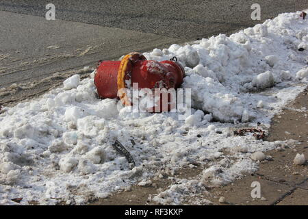 Broken fire hydrant that has been sheared off during a bad traffic ...