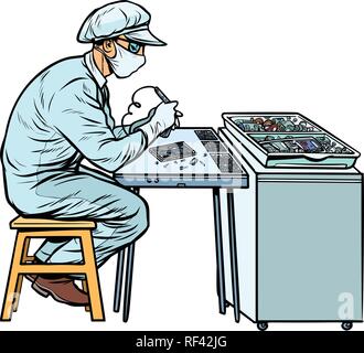 Asian worker in electronics factory Stock Vector