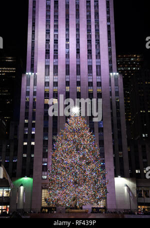 Christmas tree at Rockefeller Center, New York midtown Stock Photo