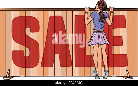 woman looks over the fence. sale house real estate Stock Vector