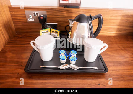 Tea making facilities in a hotel room. Stock Photo