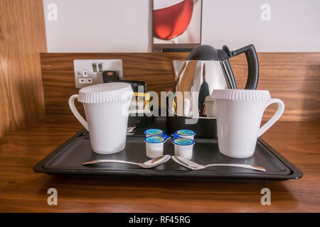 Tea making facilities in a hotel room. Stock Photo