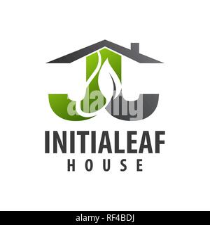 initial letter JJ leaf house logo concept design. Symbol graphic template element vector Stock Vector