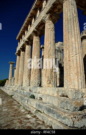 The temple of Aphaia stands on a pine-clad hill in northeast Aegina since the Mycenaean period, erected at approximately 500-490 BC. The temple is a D Stock Photo