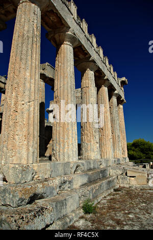 The temple of Aphaia stands on a pine-clad hill in northeast Aegina since the Mycenaean period, erected at approximately 500-490 BC. The temple is a D Stock Photo