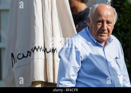 A CORUNA, SPAIN - JULY 20. Portrait of Amancio Ortega Gaona ,founder of Inditex (Zara empire ) on July 20,2018 in A Coruña,Spain. Stock Photo