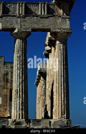 The temple of Aphaia stands on a pine-clad hill in northeast Aegina since the Mycenaean period, erected at approximately 500-490 BC. Stock Photo