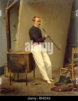 Horace Vernet, Self-Portrait with Pipe, 1835. Émile Jean-Horace Vernet (1789 – 1863) French painter Stock Photo