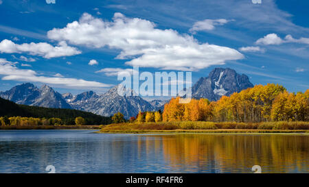 The Teton Range and Oxbow Bend on the Snake River in Grand Teton National Park, Wyoming.