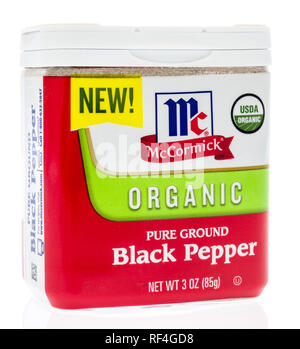 Winneconne, WI - 11 January 2019:  A package of McCormick organic pure ground pepper on an isolated background. Stock Photo