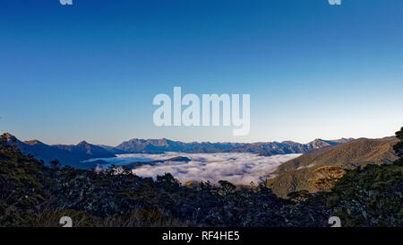 Cloud inversion over the tablelands, Kahurangi National Park, New Zealand. Stock Photo