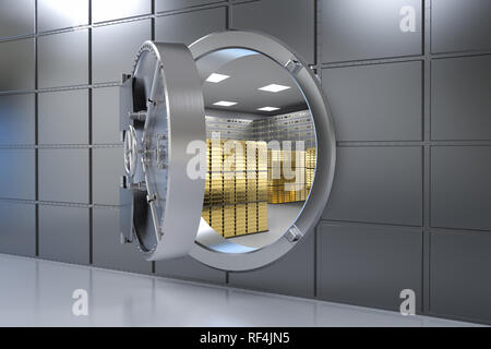 3d rendering metallic bank safe or steel safe open Stock Photo