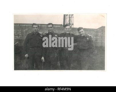 Vintage black and white photo of R.E.M.E military men in uniform at Osmaston Barracks, Derby, UK 1943 No .I.T.T.C. Stock Photo