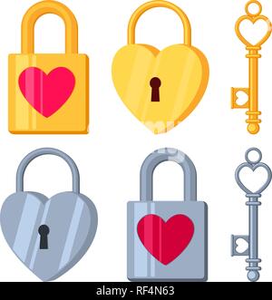 Colorful cartoon padlock and ornate key set Stock Vector