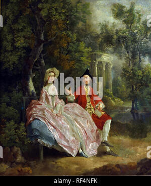 Conversation in a par. Work of the youth of the artist, it shows the strong French influence that prevailed in England at that time. by Thomas GAINSBOROUGH 1727 - 1788 UK, United, Kingdom, England, Stock Photo