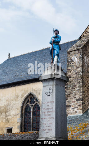 Paimpont war memorial and the Abbey de Paimpont, Ille et Vilaine, Brittany, France Stock Photo