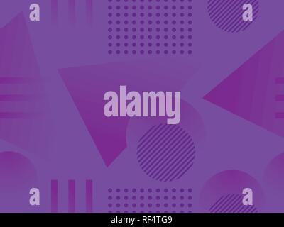 Geometric shapes seamless pattern. Zine culture abstract background. Purple color. Vector illustration Stock Vector
