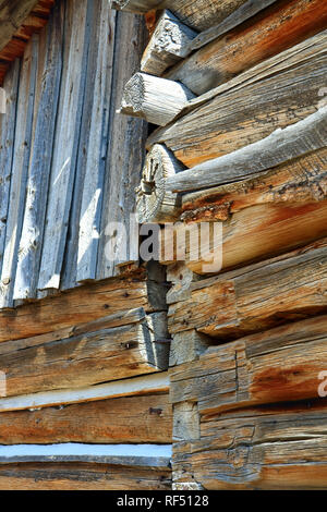 Detail of a pioneer barn from the Mormon settlement in Grand Tetons National Park. Stock Photo